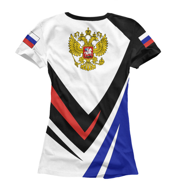 Женская футболка с изображением Россия - флаг на рукавах цвета Белый