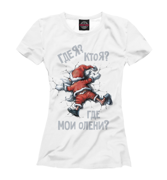 Женская футболка с изображением Санта упал цвета Белый