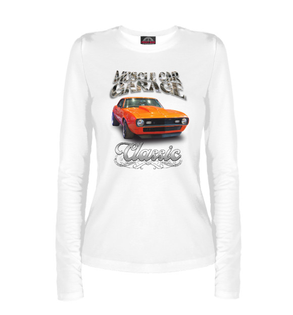 Женский лонгслив с изображением Muscle car на белом цвета Белый