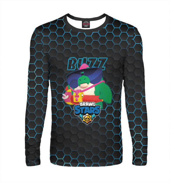 Мужской лонгслив с притом Базз. Brawl Stars цвета Белый Мужской лонгслив с изображением Базз. Brawl Stars цвета Белый