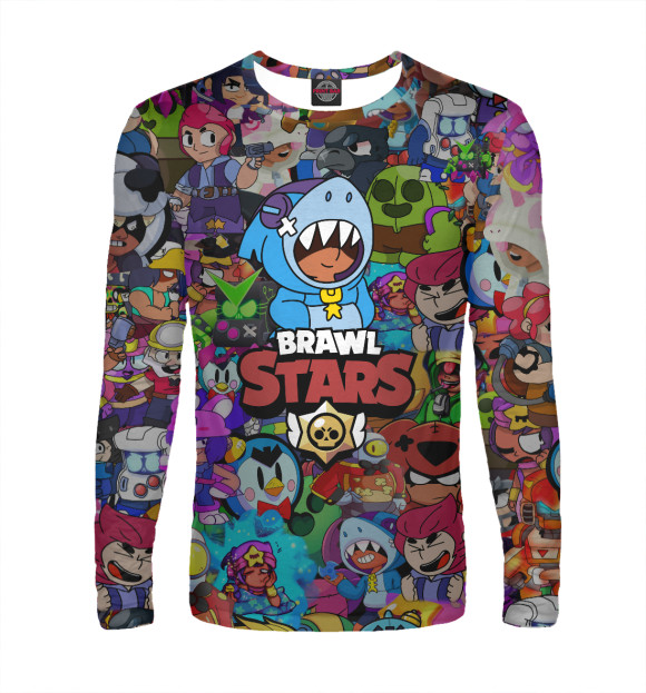 Мужской лонгслив с притом Brawl Stars: LEON SHARK цвета Белый Мужской лонгслив с изображением Brawl Stars: LEON SHARK цвета Белый