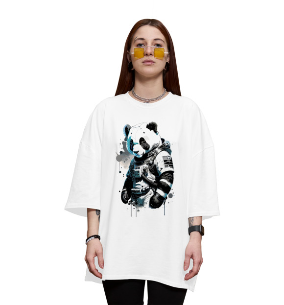 Женская футболка оверсайз с изображением Панда космонавт цвета Белый