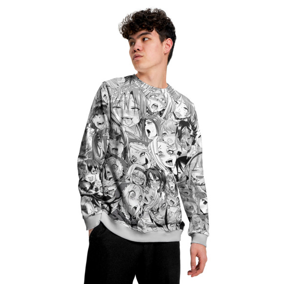 Мужской свитшот с изображением AHEGAO-CHAN цвета Белый
