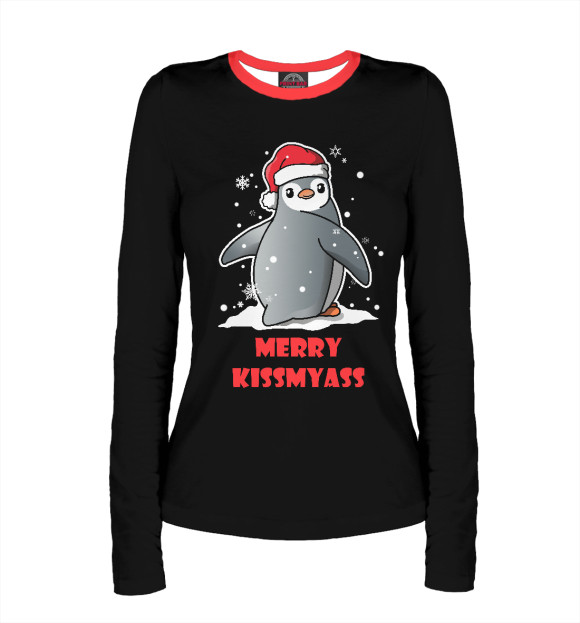 Женский лонгслив с изображением Merry kissmyass цвета Белый