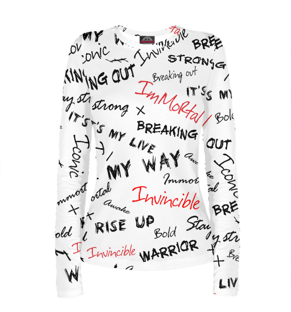 Женский лонгслив с изображением Надписи цвета Белый