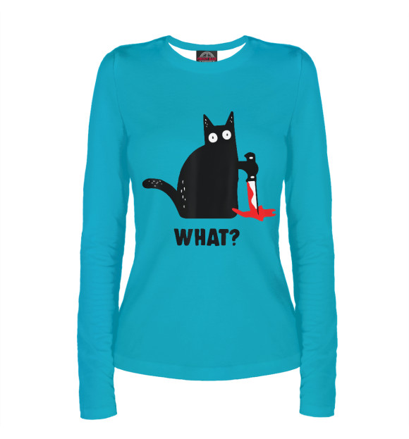 Женский лонгслив с изображением Cat What  Black Ca цвета Белый