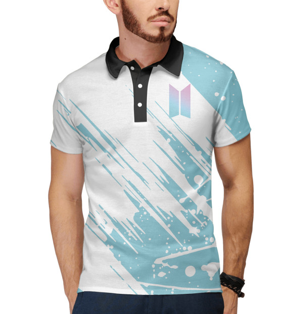 Мужское поло с изображением BTS цвета Белый