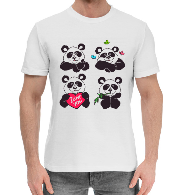 Мужская хлопковая футболка с изображением Панда цвета Белый