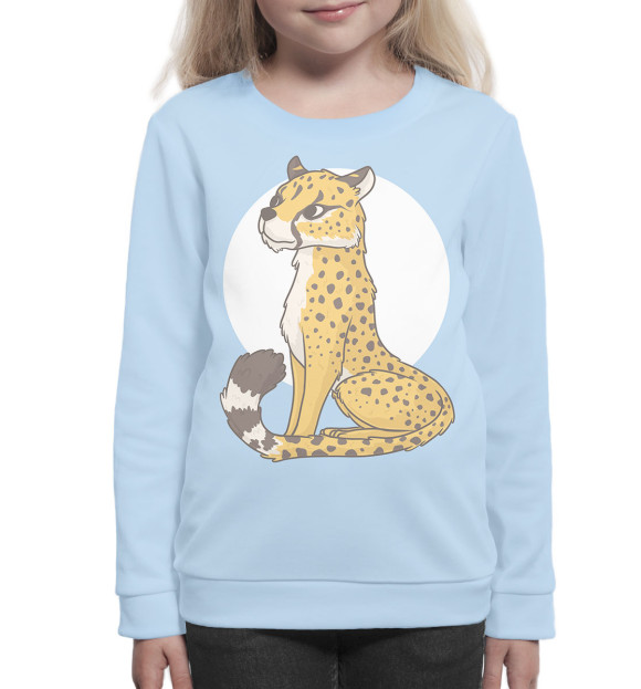 Свитшот для девочек с изображением Нарисованный гепард цвета Белый