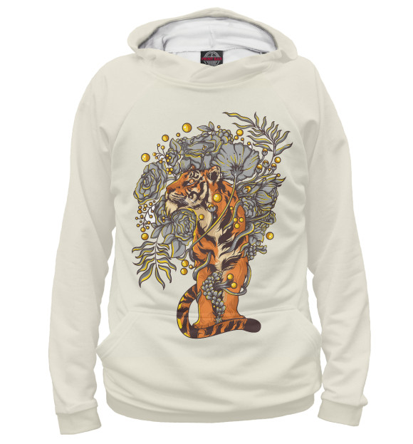 Мужское худи с изображением Fairy Tailed Tiger цвета Белый
