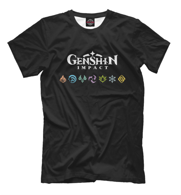 Футболка для мальчиков с изображением Genshin Impact, Elements цвета Белый
