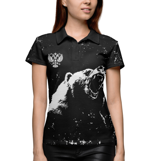 Женское поло с изображением Русский медведь и герб цвета Белый