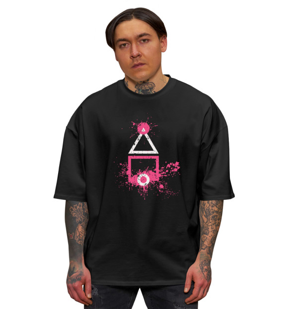Мужская футболка оверсайз с изображением Игра в кальмара цвета Черный