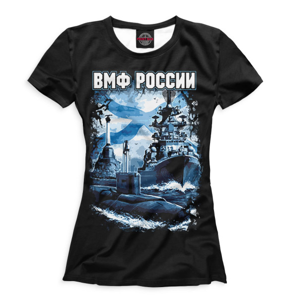 Футболка для девочек с изображением ВМФ России цвета Белый