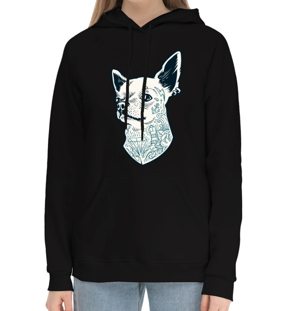 Женский хлопковый худи с изображением Чихуахуа хипстер цвета Черный