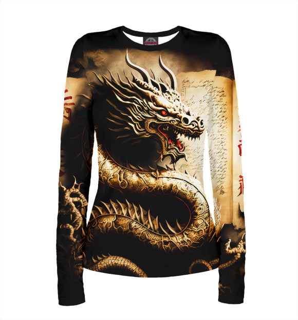 Женский лонгслив с притом Китайский дракон цвета Белый Женский лонгслив с изображением Китайский дракон цвета Белый