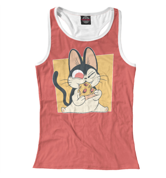 Женская майка-борцовка с изображением Пицца кот цвета Белый