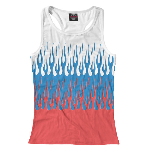 Женская майка-борцовка с изображением Россия (огонь) цвета Белый