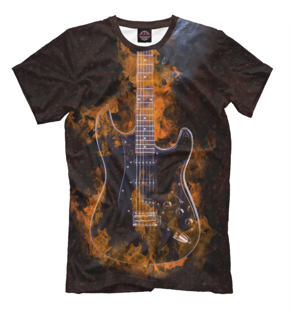 Мужская футболка с изображением Гитара в огне цвета Белый