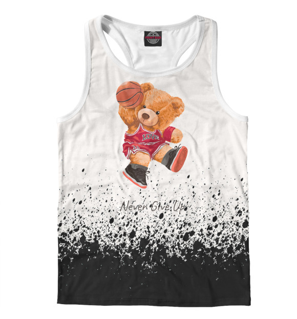 Мужская майка-борцовка с изображением Cute bear toy in basketball цвета Белый