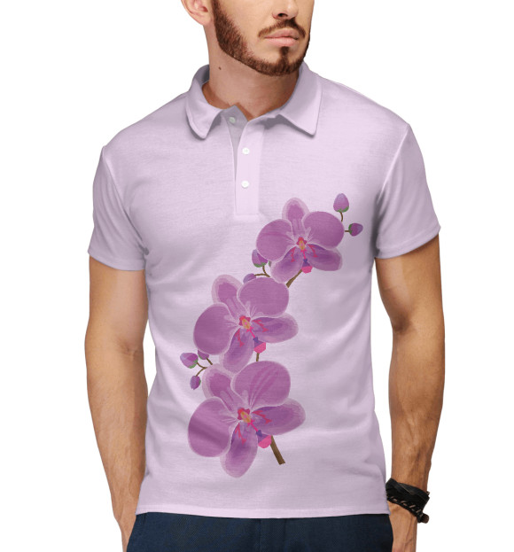 Мужское поло с изображением Орхидея цвета Белый