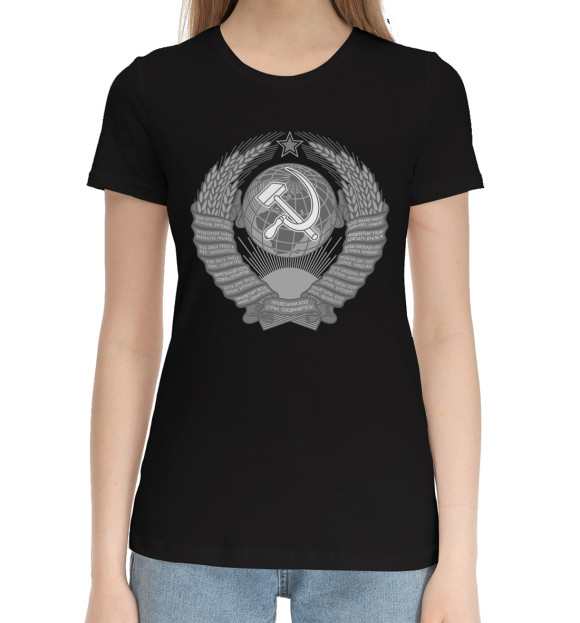 Женская хлопковая футболка с изображением Советский Союз (СССР) цвета Черный