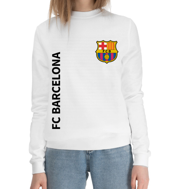 Женский хлопковый свитшот с изображением Barcelona цвета Белый