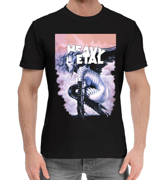 Мужская хлопковая футболка с изображением Heavy metal цвета Черный
