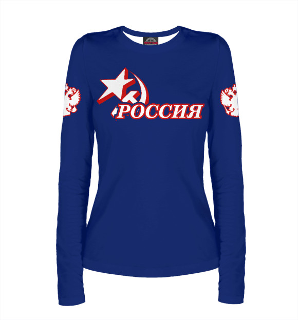 Женский лонгслив с изображением Герб России (красный) цвета Белый
