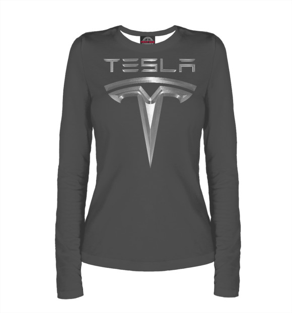 Женский лонгслив с изображением Tesla Metallic цвета Белый