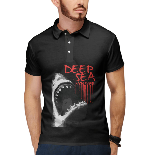 Мужское поло с изображением Акула цвета Белый