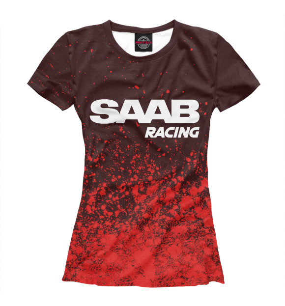 Женская футболка с изображением Saab | Racing / Краски цвета Белый
