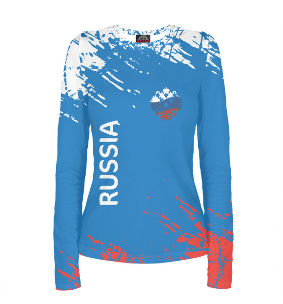 Женский лонгслив с изображением Флаг и герб России цвета Белый