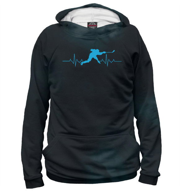 Мужское худи с изображением Ice Hockey Heartbeat цвета Белый