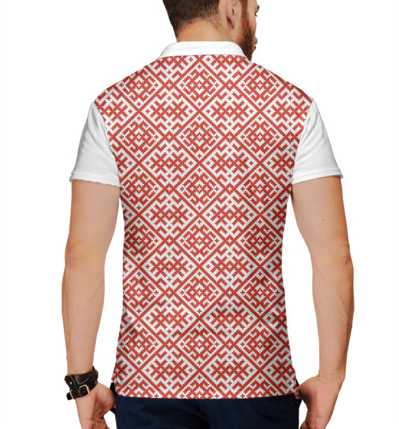 Мужское поло с изображением Духобор (Обережная Вышивка) цвета Белый