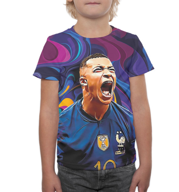 Футболка для мальчиков с изображением Килиан Мбаппе цвета Белый