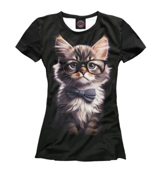 Женская футболка Пушистый котенок в очках