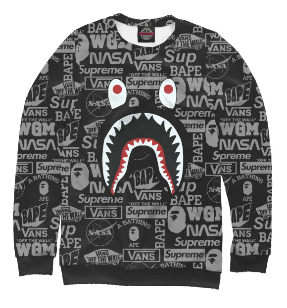 Женский свитшот с изображением Bape shark цвета Белый