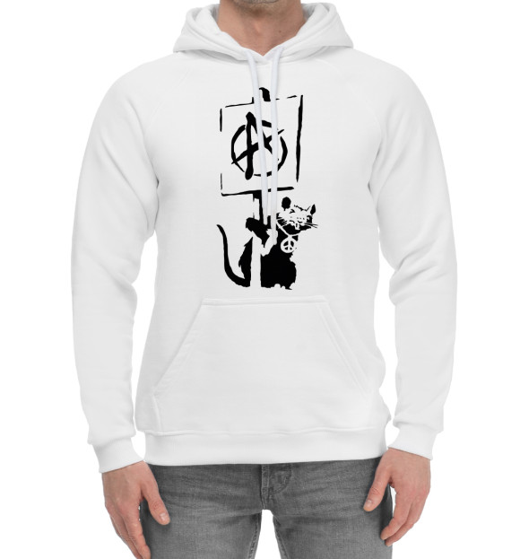 Мужской хлопковый худи с изображением Banksy цвета Белый