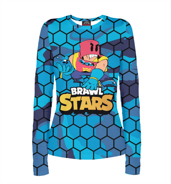 Женский лонгслив с притом ГРОМ GROM Brawl Stars цвета Белый Женский лонгслив с изображением ГРОМ GROM Brawl Stars цвета Белый