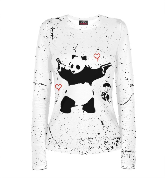 Женский лонгслив с притом Banksy Бэнкси панда цвета Белый Женский лонгслив с изображением Banksy Бэнкси панда цвета Белый