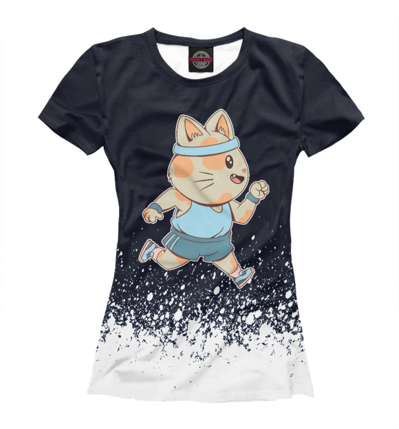 Футболка для девочек с изображением Jogging cat цвета Белый