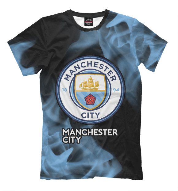 Мужская футболка с изображением Manchester City | Огонь цвета Белый