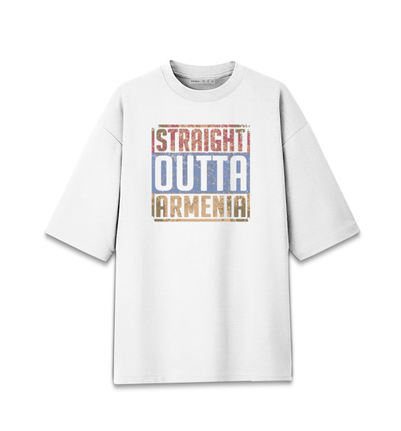 Мужская футболка оверсайз с притом Прямиком из Армении цвета Белый Мужская футболка оверсайз с изображением Прямиком из Армении цвета Белый