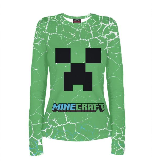 Женский лонгслив с притом Minecraft цвета Белый Женский лонгслив с изображением Minecraft цвета Белый