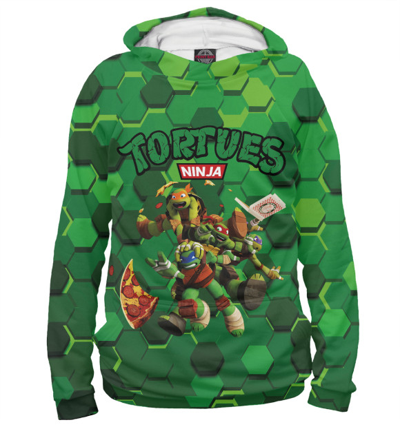 Мужское худи с притом Черепашки-ниндзя цвета Белый Мужское худи с изображением Черепашки-ниндзя цвета Белый