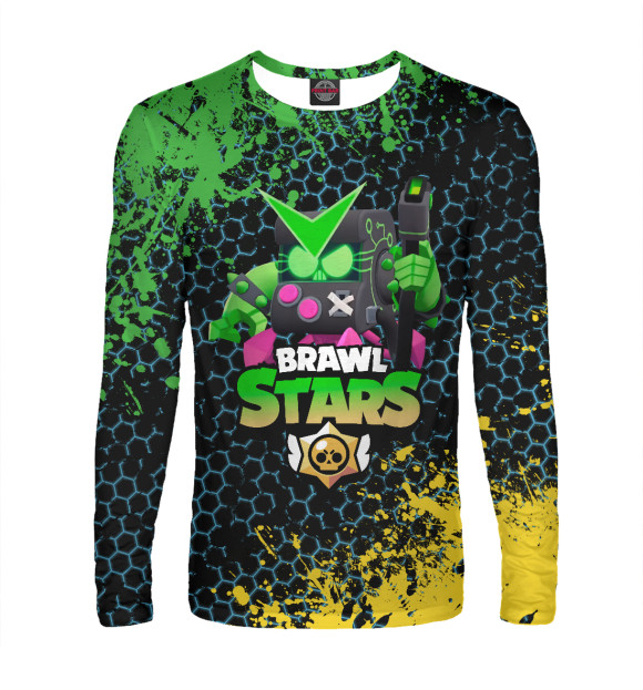 Мужской лонгслив с притом Brawl Stars Virus 8-Bit цвета Белый Мужской лонгслив с изображением Brawl Stars Virus 8-Bit цвета Белый