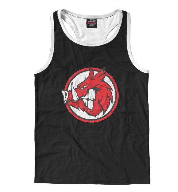 Мужская майка-борцовка с изображением Злой кабан цвета Белый