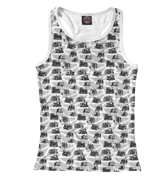 Женская майка-борцовка с изображением Колхоз (трактор - паттерн) цвета Белый