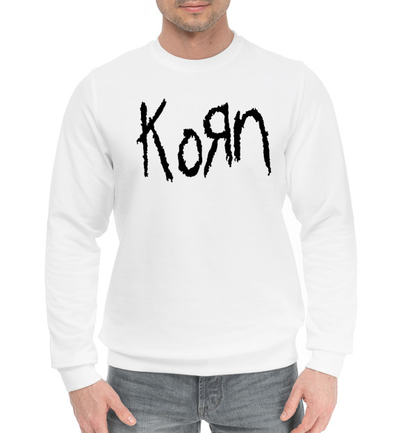 Мужской хлопковый свитшот с изображением Korn цвета Белый